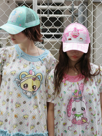 Printed Bear Bunny Fake Two Piece Dress【s0000017764】