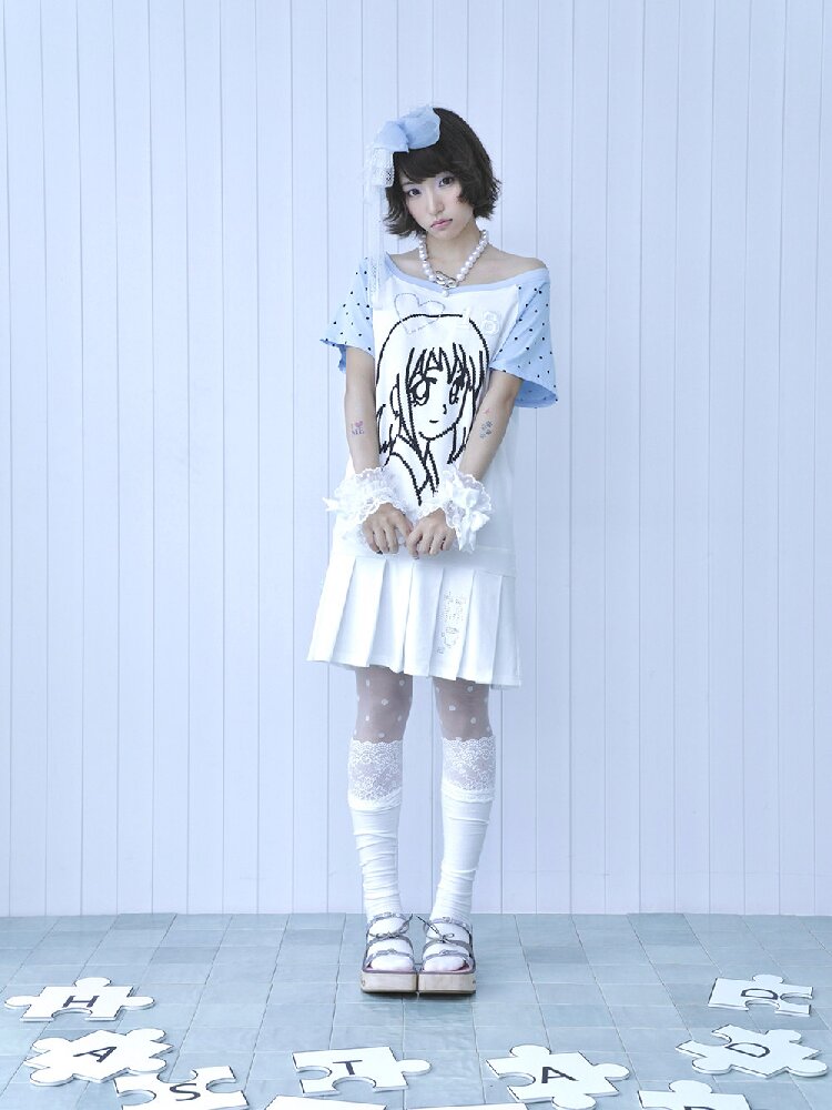 Blue White Pixel Pleated Dress【s0000016546】