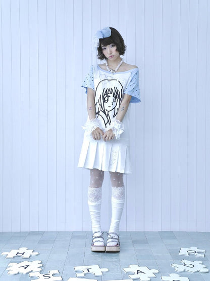 Blue White Pixel Pleated Dress【s0000016546】