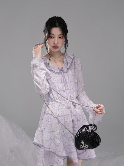 Purple Butterfly Print Ruffled Dress【s0000015739】