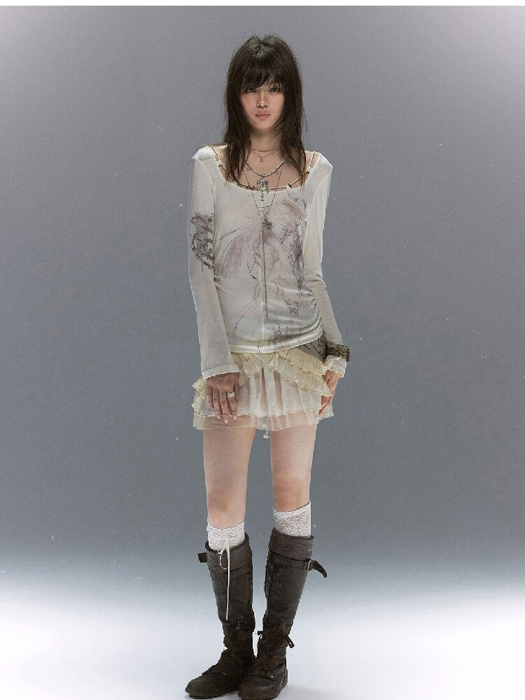 Printed Tencel Lace Long Sleeve【s0000017856】