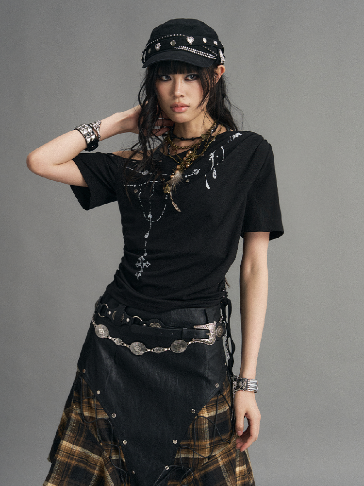 Street Punk Cross Halter T-Shirt【s0000017531】