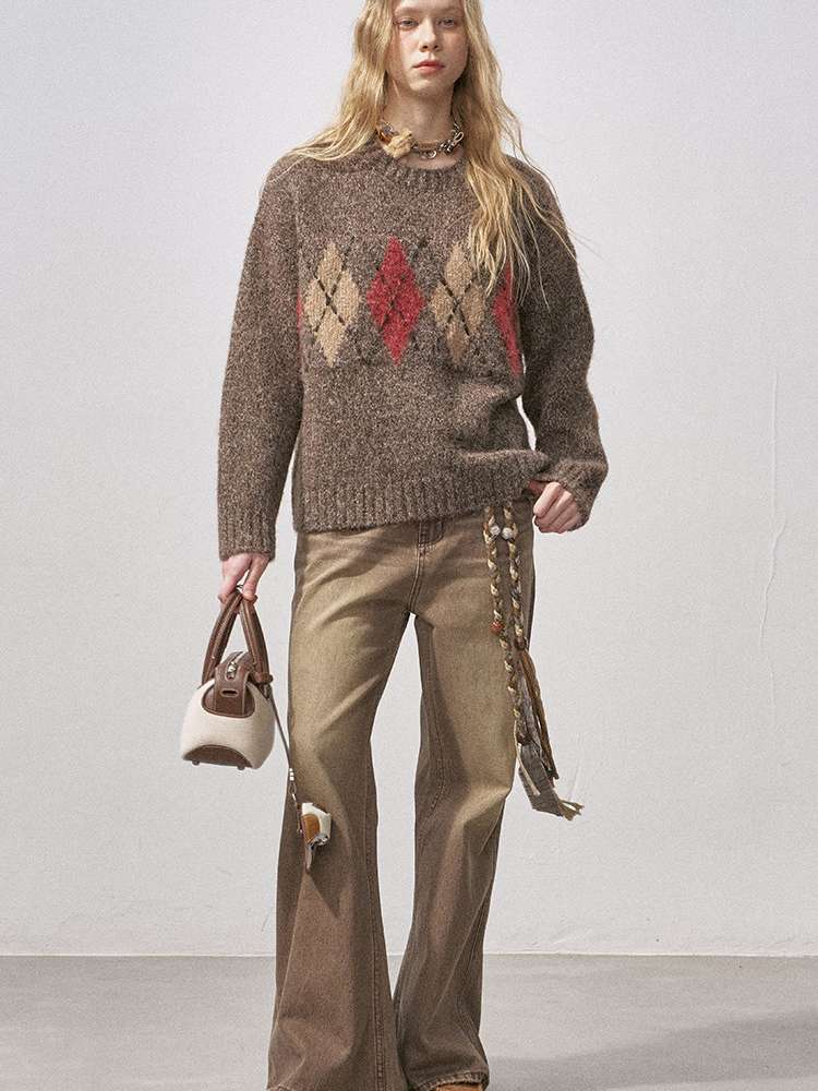 Diamond Plaid Knit Sweater Pants【s0000015072】