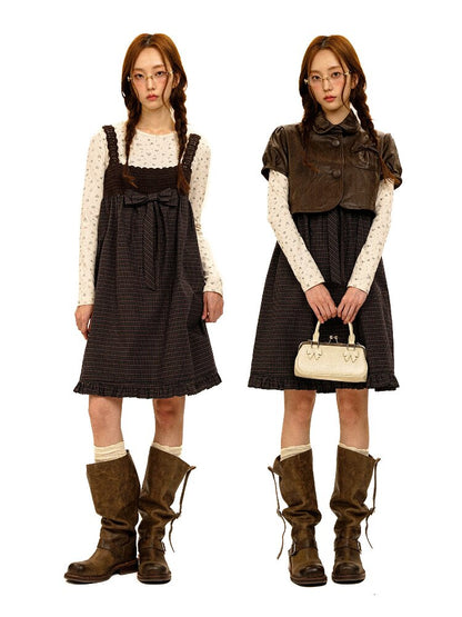 Wristhook Plaid Bow Slip Dress【s0000017937】