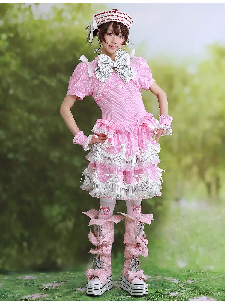 Pink Striped Lolita Shirt Top【s0000016559】