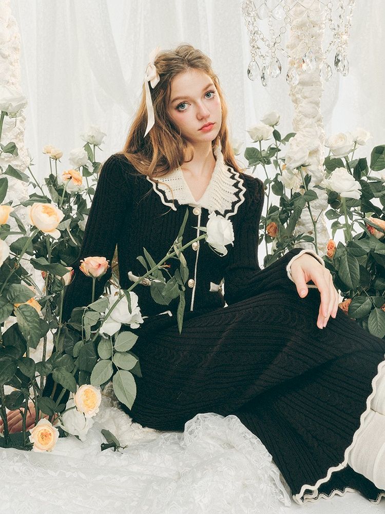 Knit Cardigan Wrap Hip Skirt Two Piece Chambray Set【s0000005286】