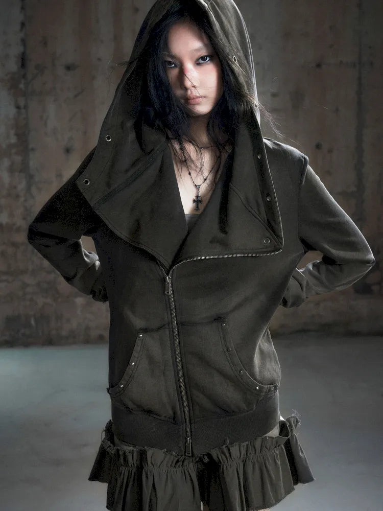 Oversized Collar Long-Sleeve Hoodie Jacket【s0000013967】