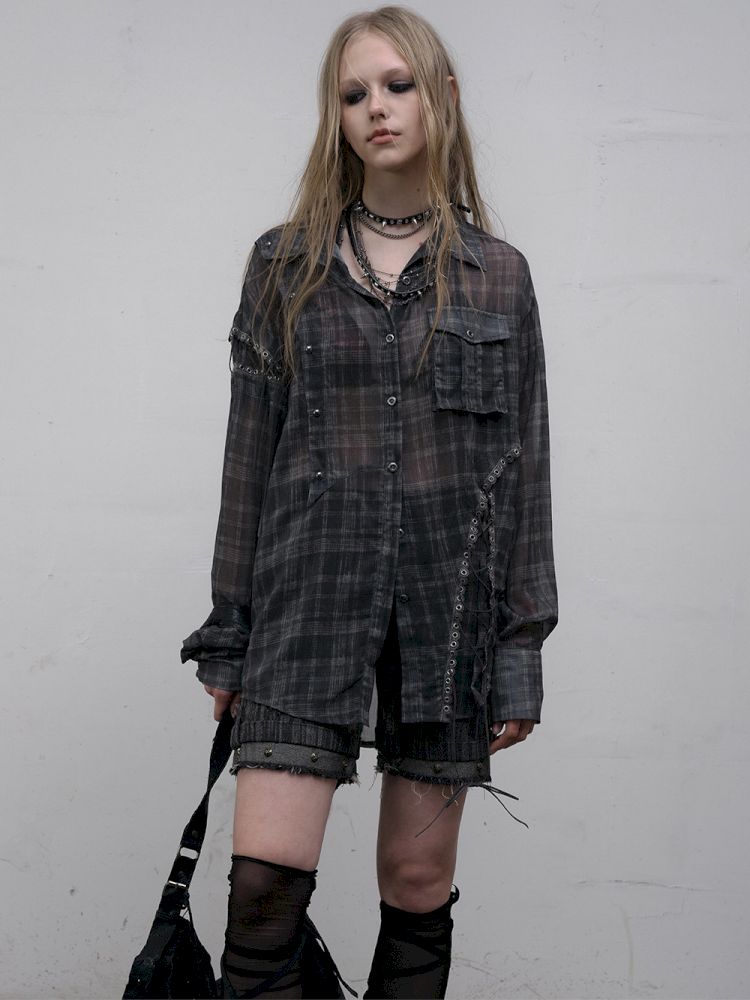 Polka dot plaid sun loose shirt【s0000012622】