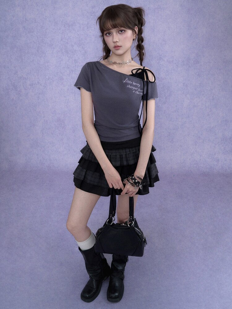 Cross-Shoulder Fake Two-Piece T-Shirt【s0000017683】