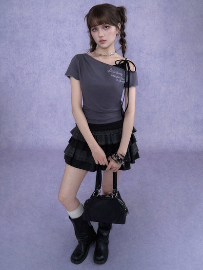 Cross-Shoulder Fake Two-Piece T-Shirt【s0000017683】