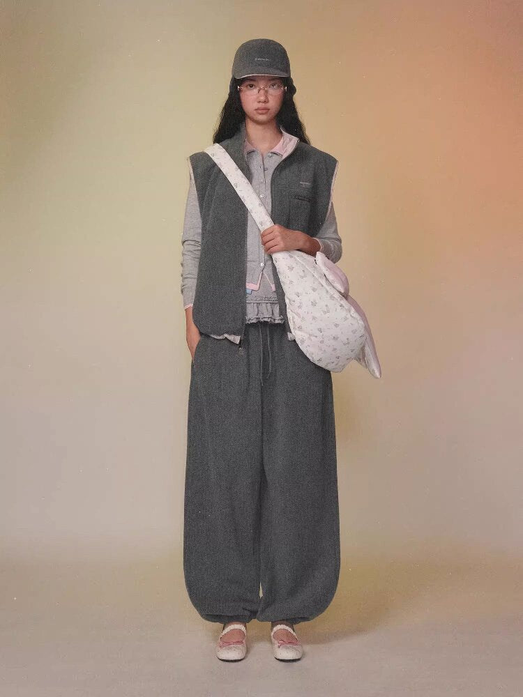 Panelled Printed Fleece Loose Vest【s0000016069】