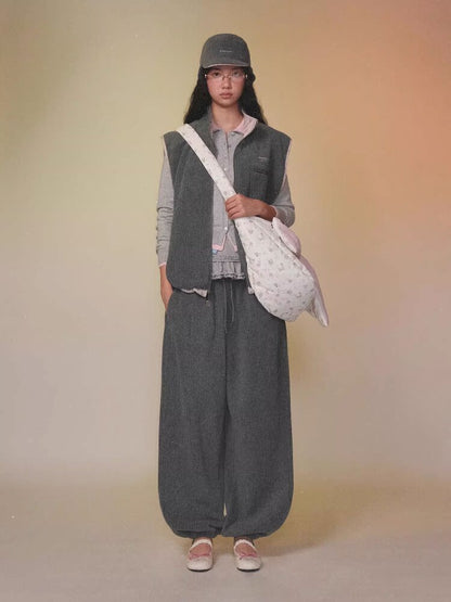 Panelled Printed Fleece Loose Vest【s0000016069】
