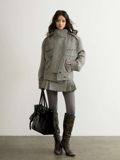 Herringbone Woolen Silhouette Jacket【s0000015193】