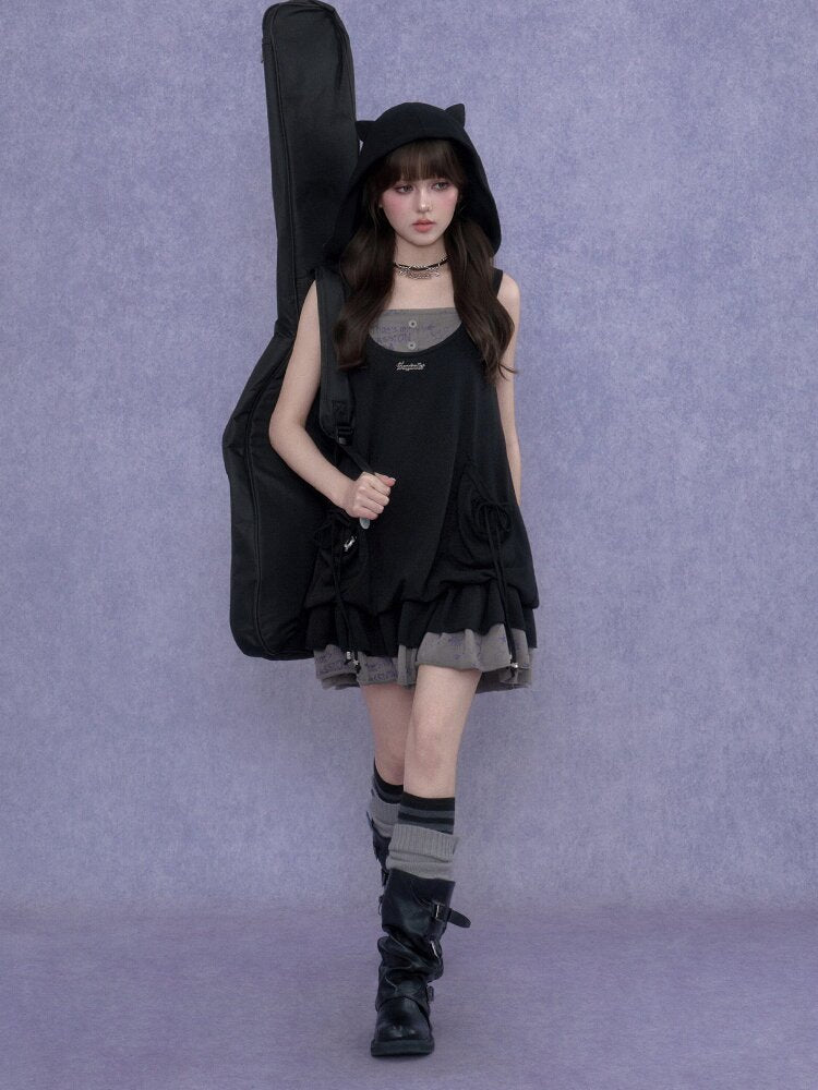 Doodle Print Cat Ear Two Piece Dress【s0000017288】