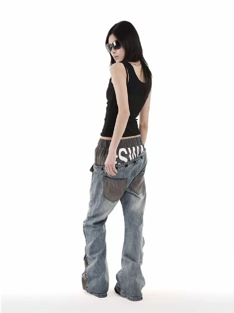Double Waist Embroidered Baggy Jeans【s0000018246】