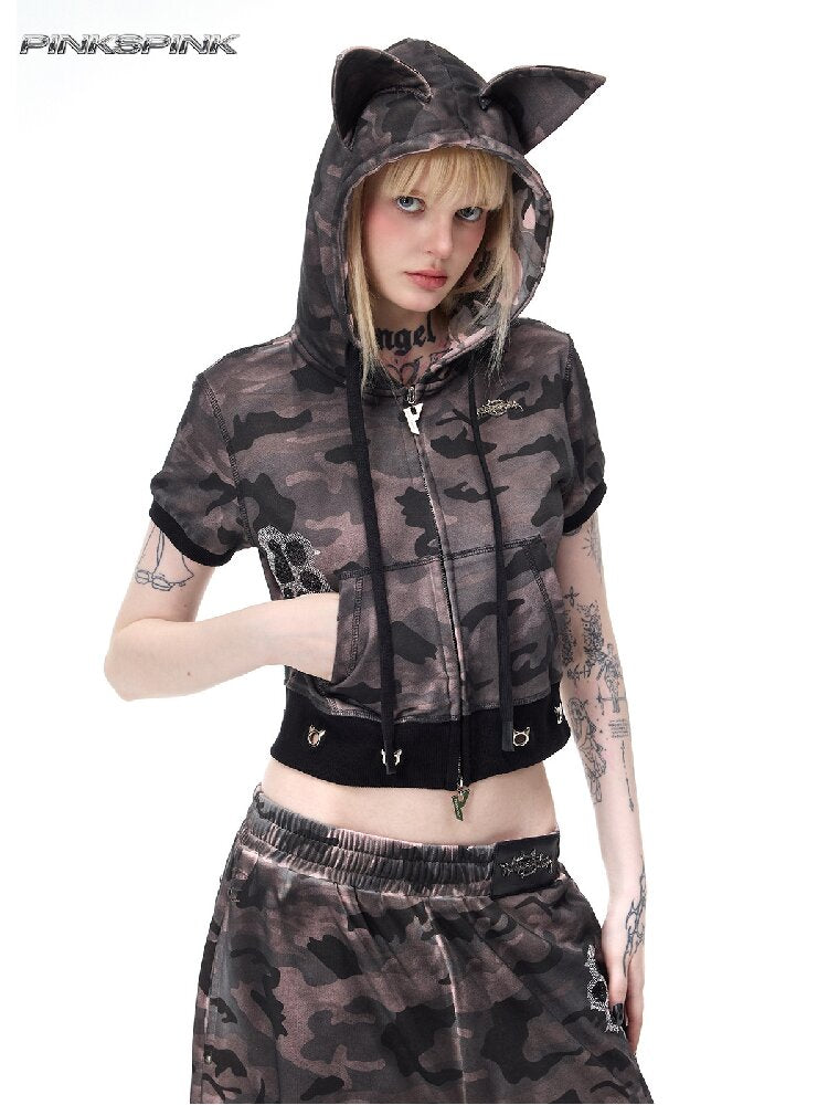 Cat Ear Rhinestone Camo Hoodie【s0000017721】