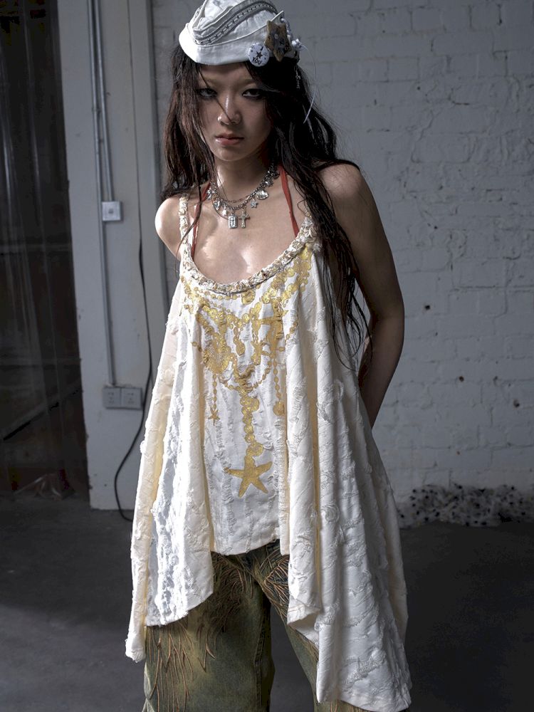 Ribbon Lazy Irregular Loose Halter Top【s0000012787】