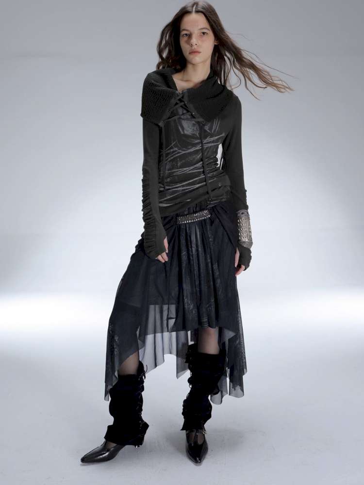 Mysterious Castle Print Mesh Skirt【s0000014716】