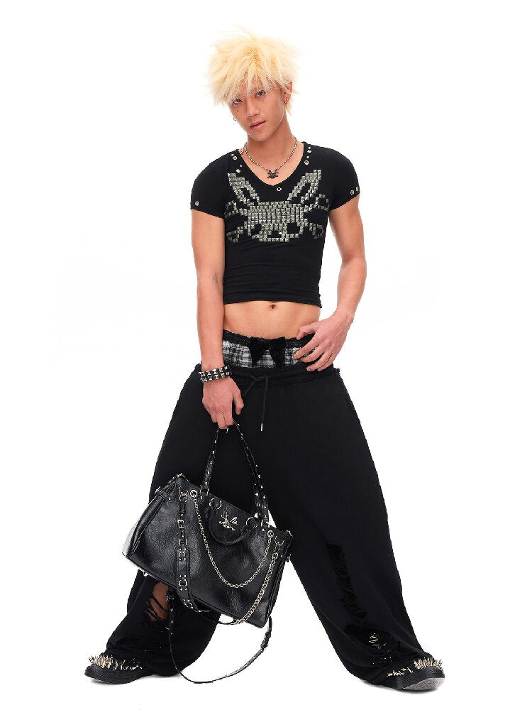 Studded Rabbit Skull Short T-shirt【s0000016936】