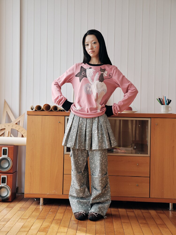 Gray Mosaic Detachable Skirt Jeans【s0000018707】