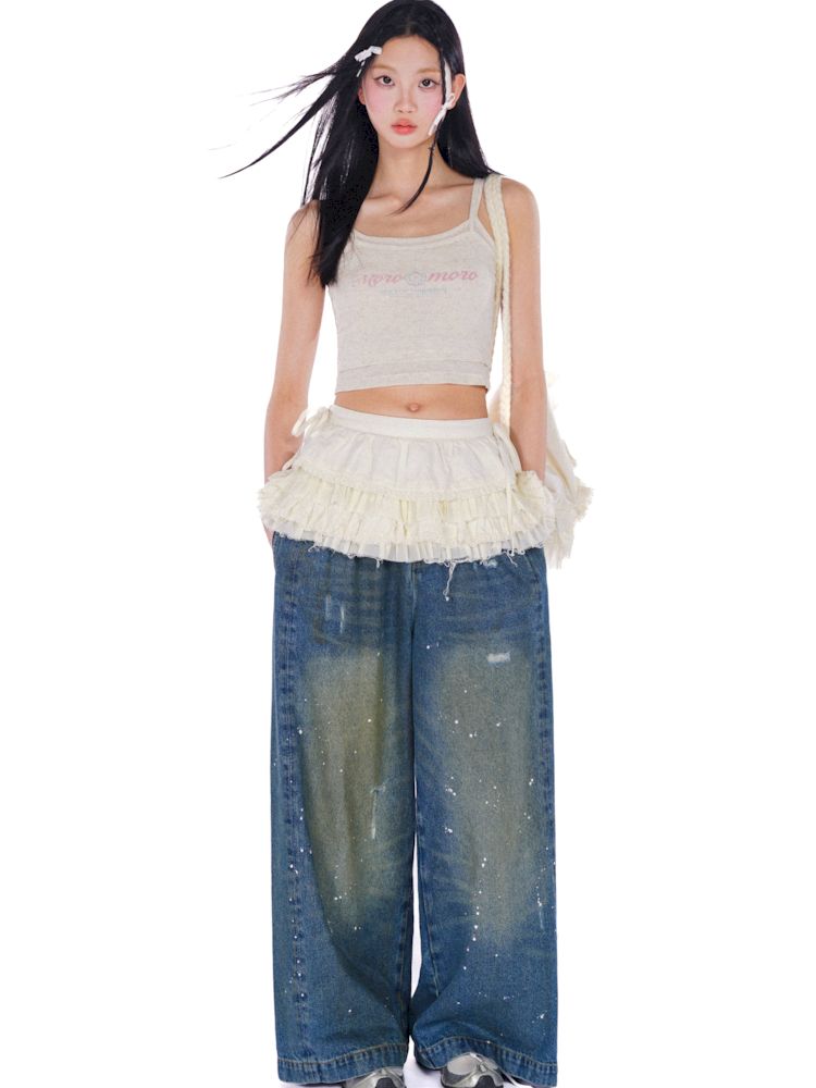 Bow tie Hundred folding white super short skirt【s0000008593】