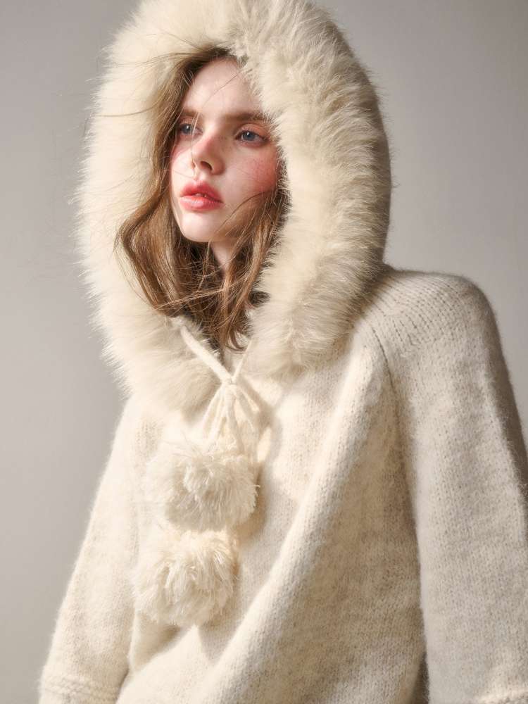 Thick Fleece Wool Knitted Cape Skirt Hooded【s0000014894】