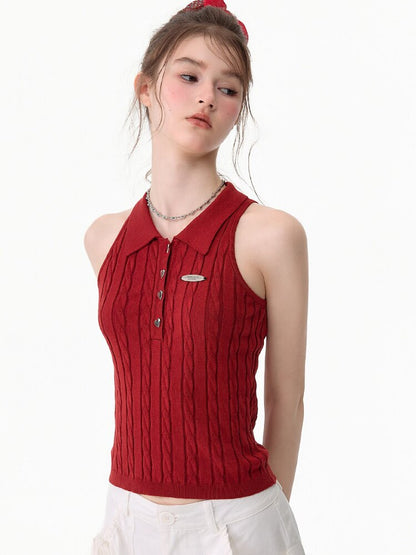Sleeveless Polo Knit Tank Top【s0000017681】