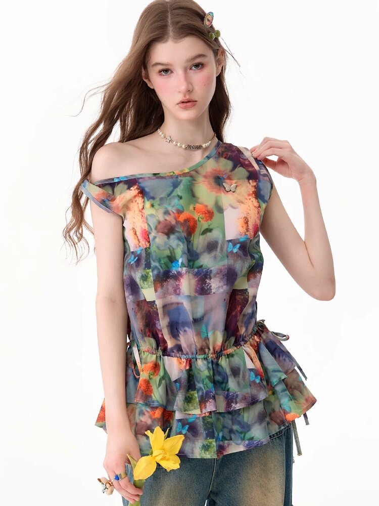 Summer Ruffle Oil Painting Vest【s0000017748】