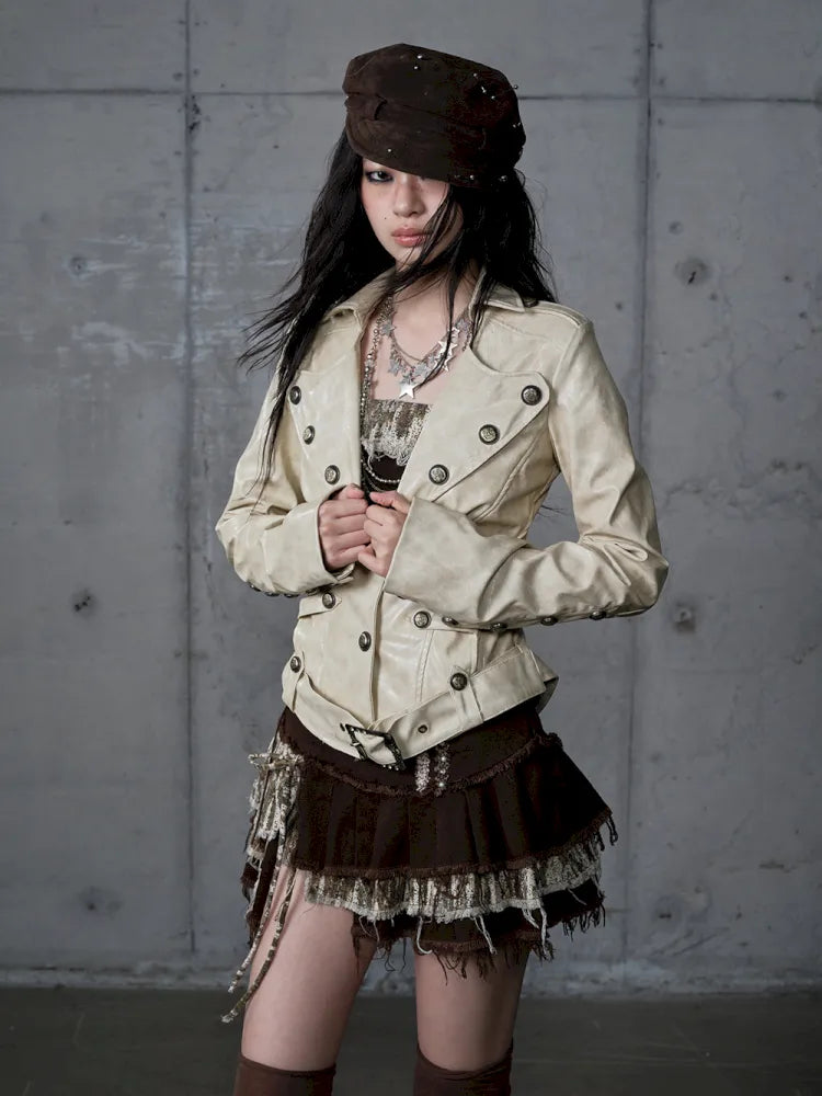Slim-Fit Short Leather Jacket【s0000013945】