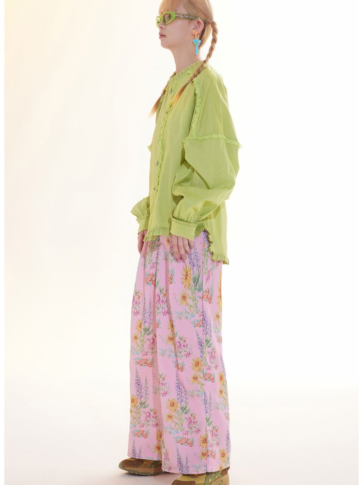 Pink Flower Wide Leg Pants [S0000010031]