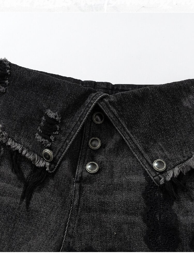 Raw Edge Lace Skinny Denim Pants【s0000016202】