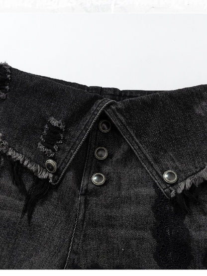 Raw Edge Lace Skinny Denim Pants【s0000016202】