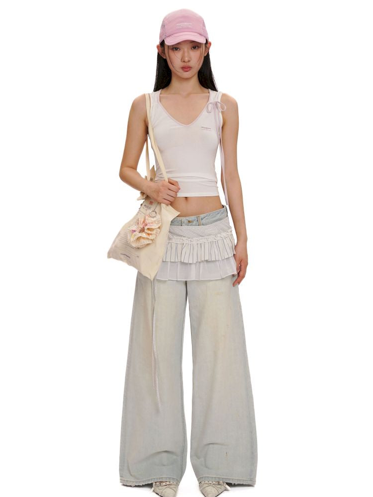 Spray horsey loose denim pants【s0000013442】