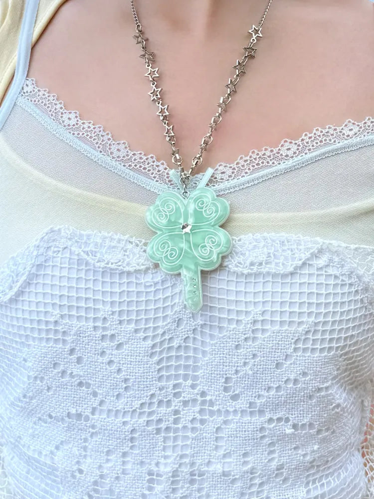 Lucky April Grass Key Pendant Necklace【s0000013939】