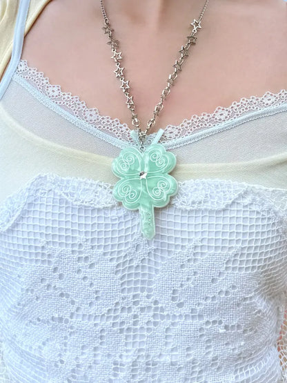 Lucky April Grass Key Pendant Necklace【s0000013939】