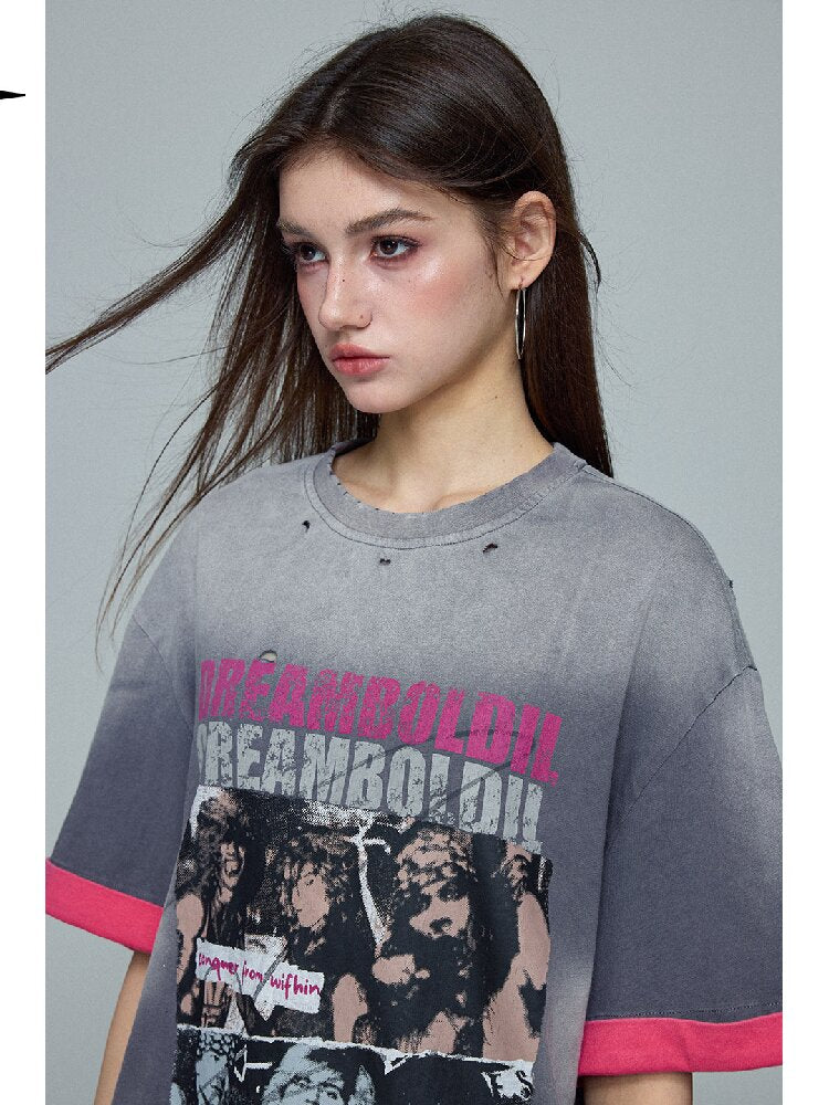 Gradient Rock Print Contrast Top【s0000016693】