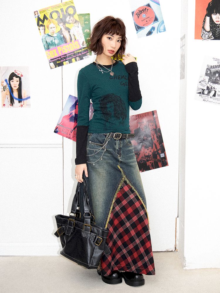 Stripe Splicing Printed T-Shirt【s0000011648】