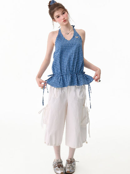American Vintage Plaid Halter Top【s0000017751】