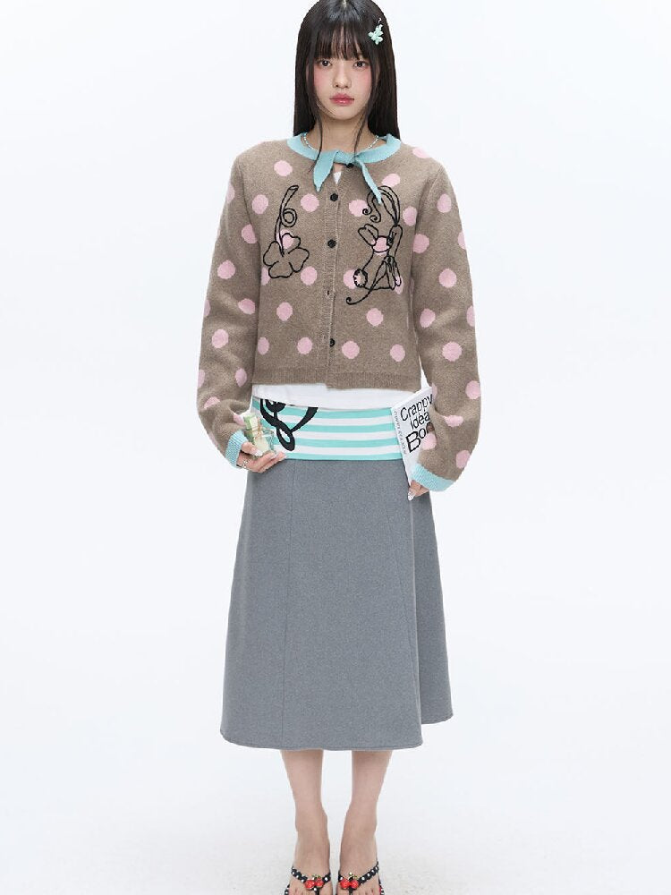 Contrasting Bow Polka Dot Sweater【s0000016382】