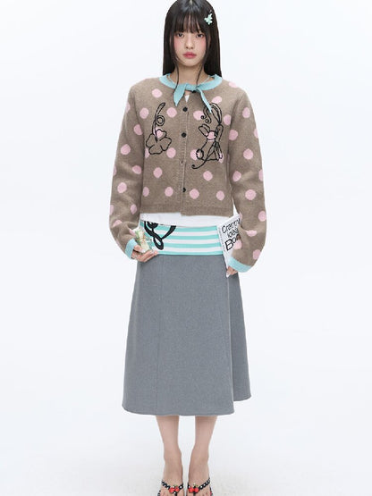 Contrasting Bow Polka Dot Sweater【s0000016382】