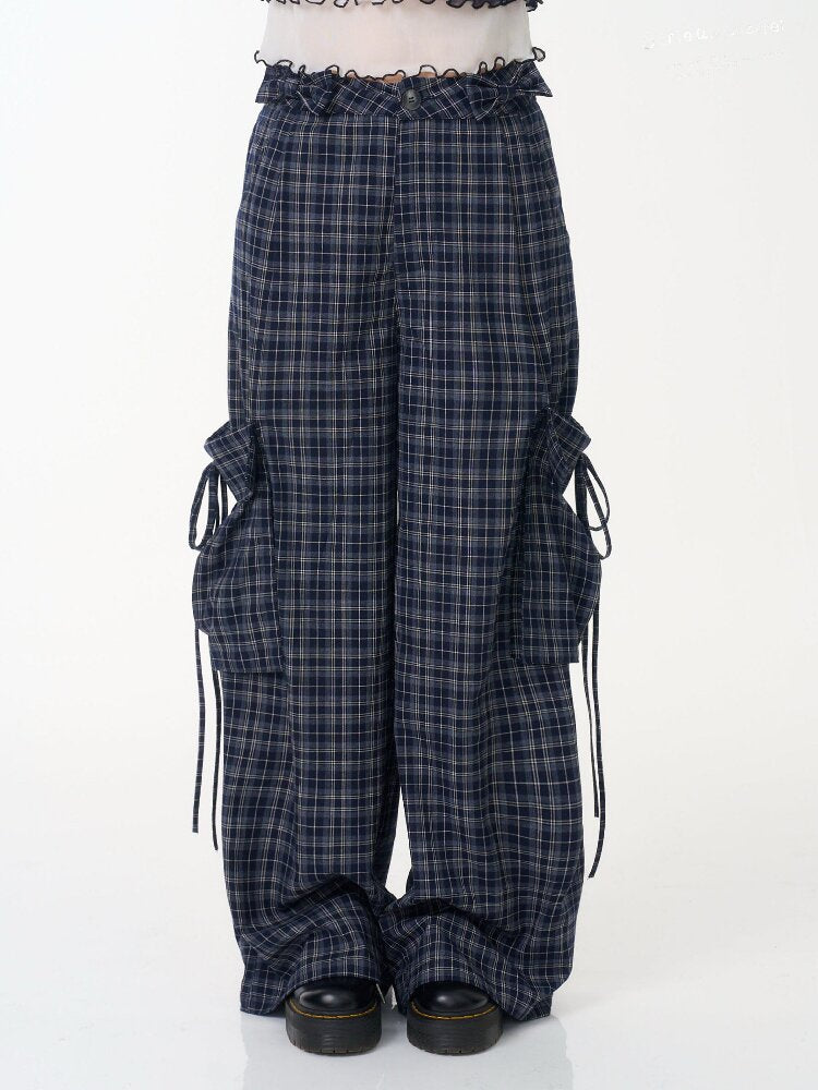 Plaid Pocket Wide Leg Slacks【s0000016607】