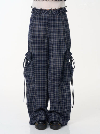 Plaid Pocket Wide Leg Slacks【s0000016607】