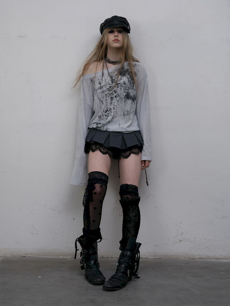 One-shoulder long-sleeved T-shirt【s0000012613】