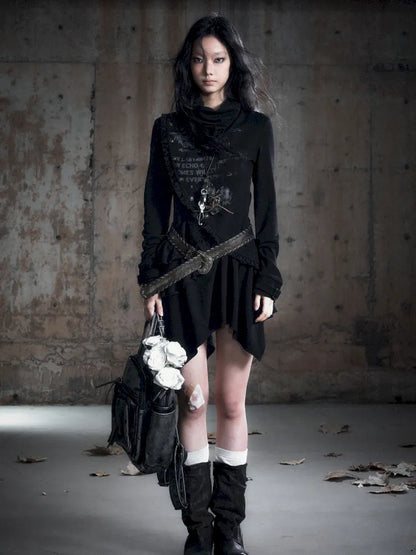 Asymmetric Collar Long-Sleeve Dress【s0000013960】