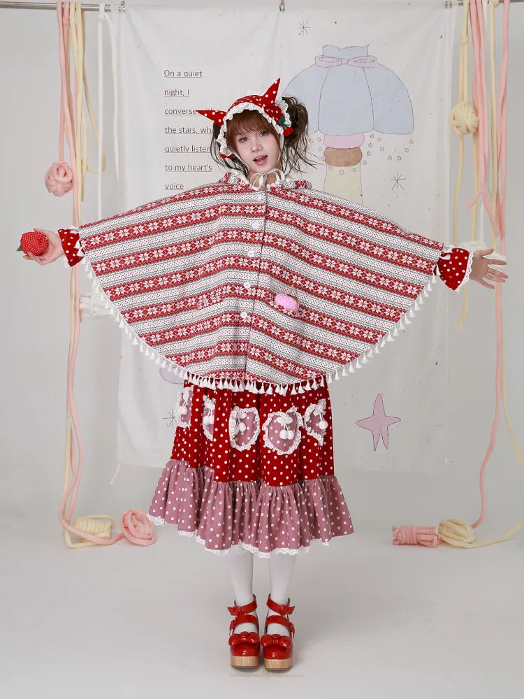 Showa-Era Vintage Red Sweater Cape Coat【s0000014110】