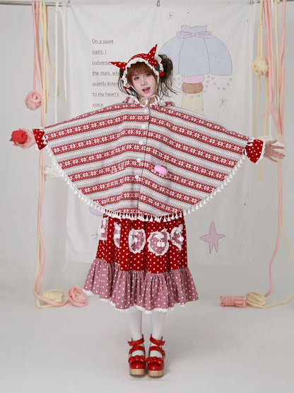 Showa-Era Vintage Red Sweater Cape Coat【s0000014110】