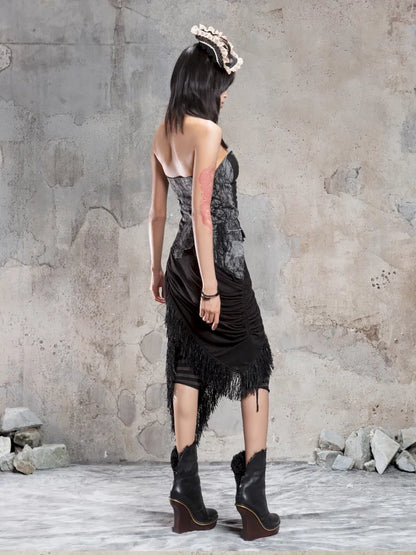 Asymmetric Knit Patchwork Drawstring Skirt【s0000014125】