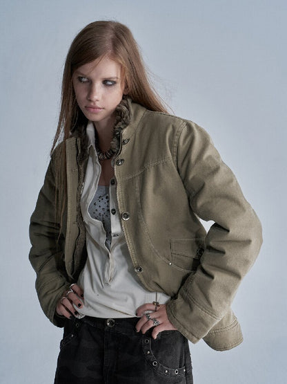 Distressed Lambswool Padded Jacket【s0000019094】