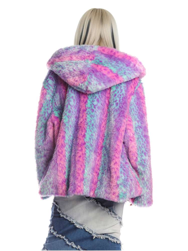 Colorful Leopard Print Plush Fur Hooded Jacket【s0000014908】