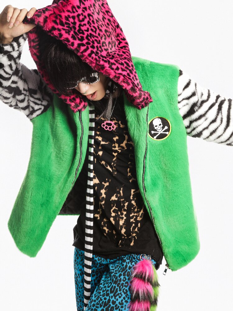 Neon Leopard Skull Patchwork Coat【s0000019279】